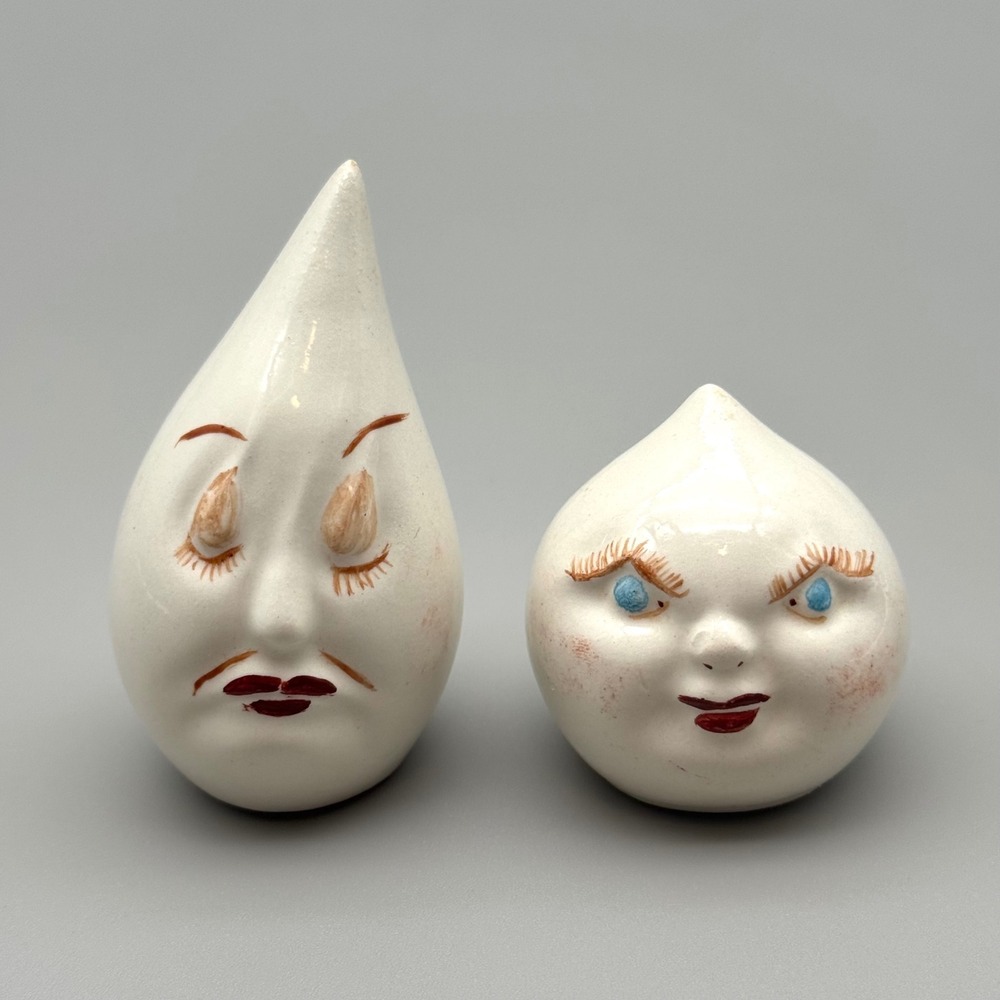 Hand Painted Drip and Drop Salt and Pepper Shakers Vintage Anthropomorphic